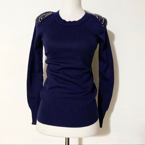 ANN TAYLOR LOFT Rhinestone Navy Blue Sweater